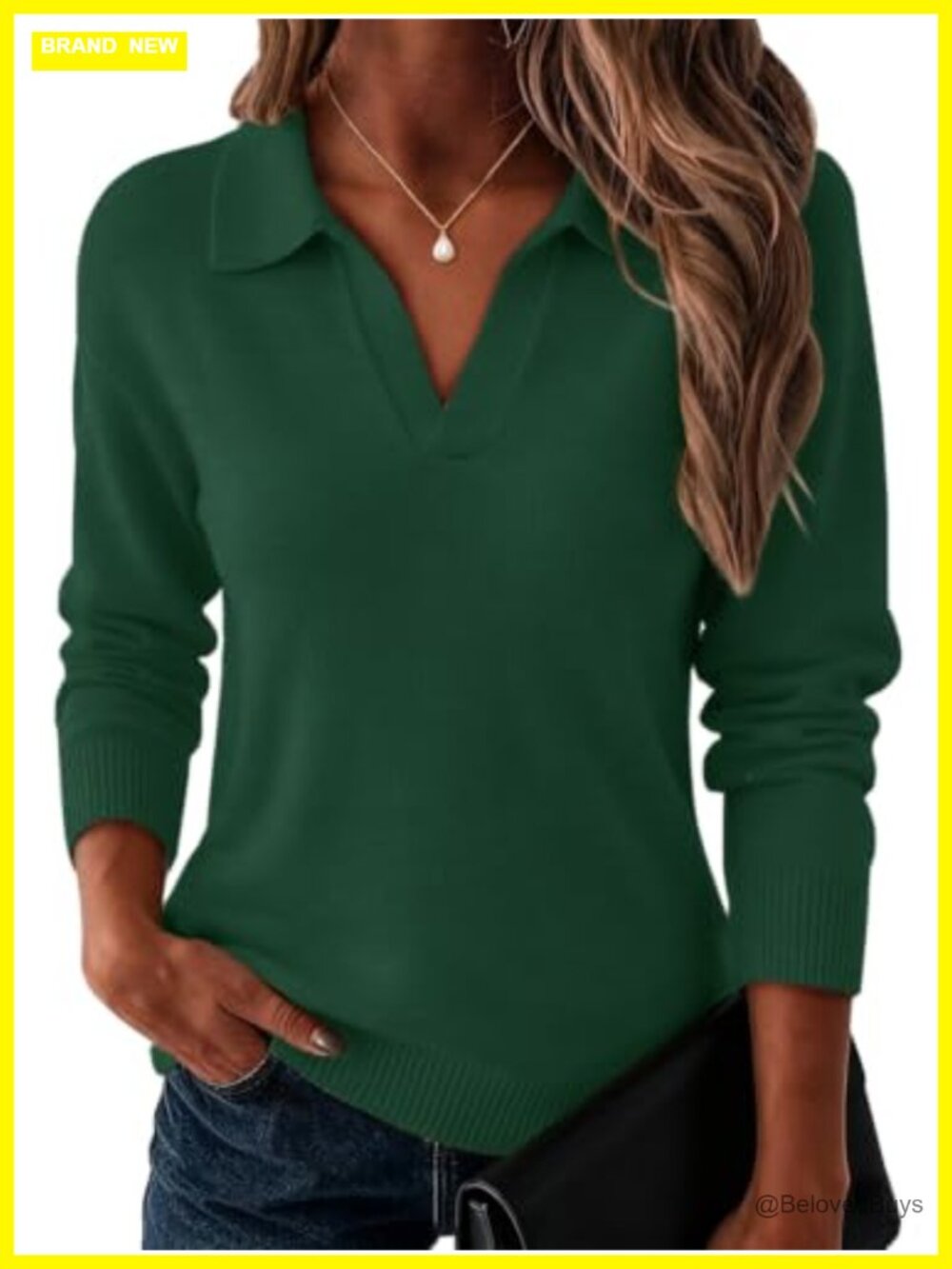 UNCLECAT Women's V Neck Collar Pullover Sweater Lightweight Long Sleeve